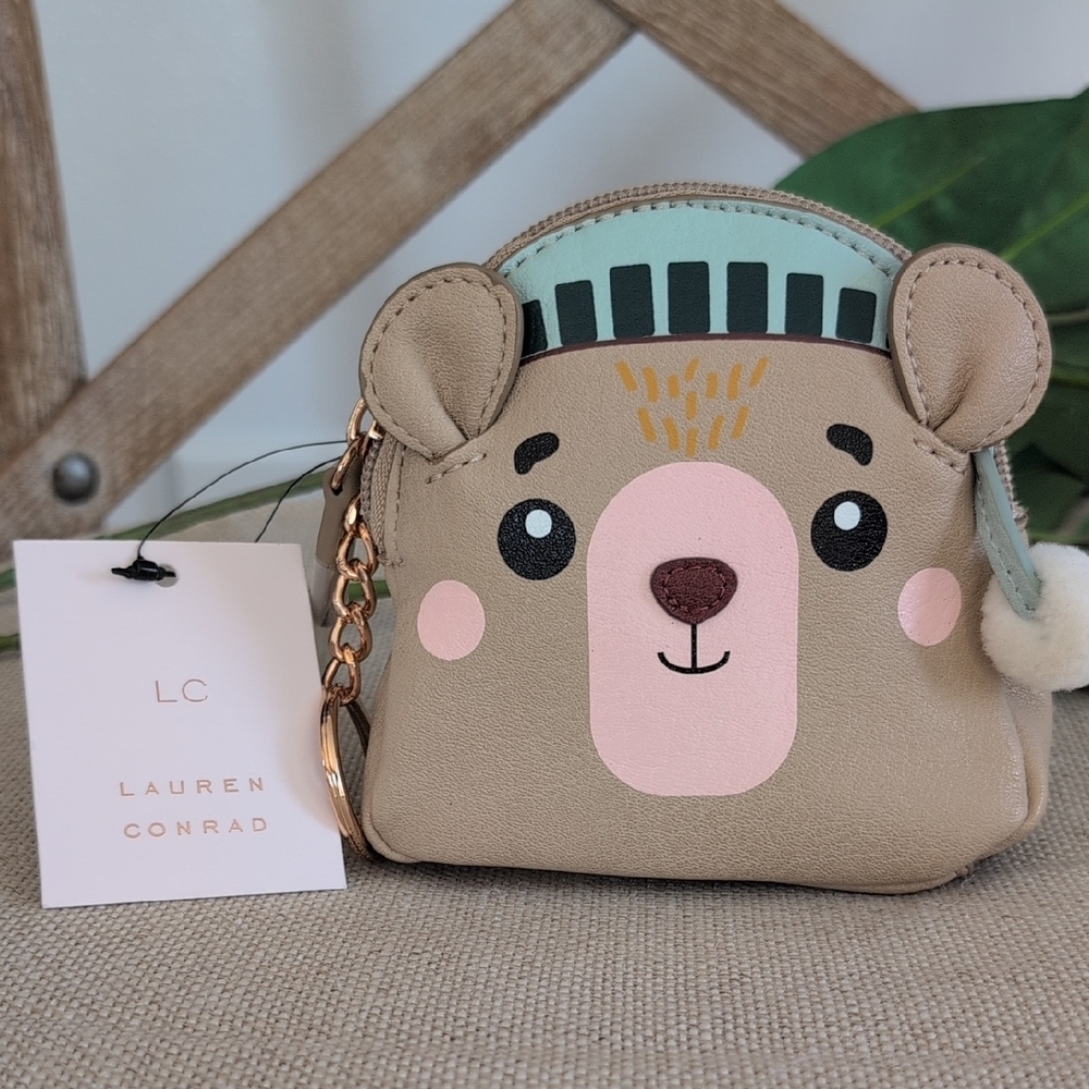LC Lauren Conrad Beige Bear Coin Pouch